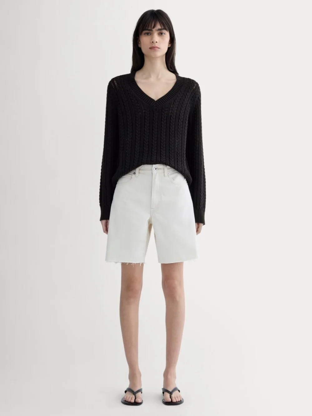 Everlane OG Baggy Jean Shorts 29 Ecru Raw Hem Organic Cotton Denim